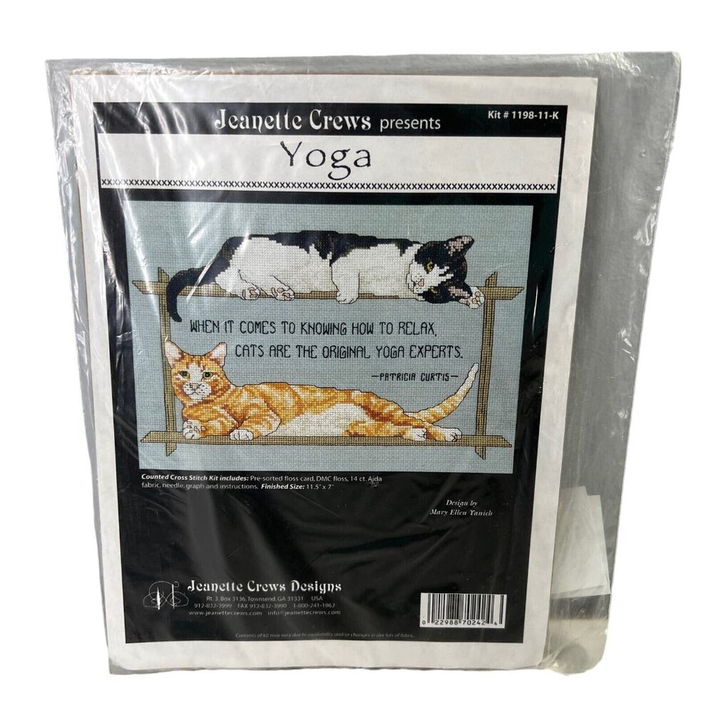 Jeanette Crews Designs Cross-Stitch Kit Yoga and Cats New NOS #1198-11-K